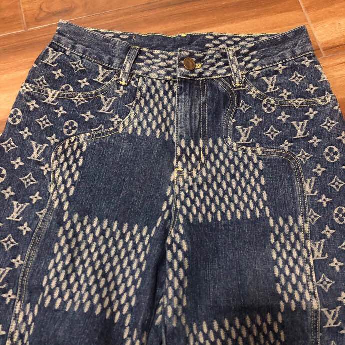 Louis Vuitton Giant Damier Waves Monogram Denim Jeans Blue - DesignerGu
