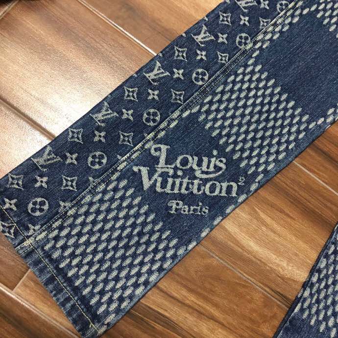 Louis Vuitton Giant Damier Waves Monogram Denim Jeans Blue - DesignerGu