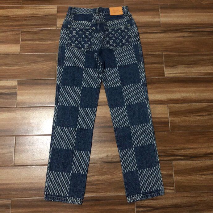 Louis Vuitton Giant Damier Waves Monogram Denim Jeans Blue - DesignerGu
