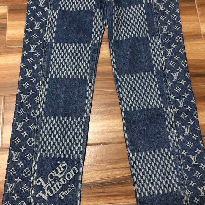 Louis Vuitton Giant Damier Waves Monogram Denim Jeans Blue - DesignerGu
