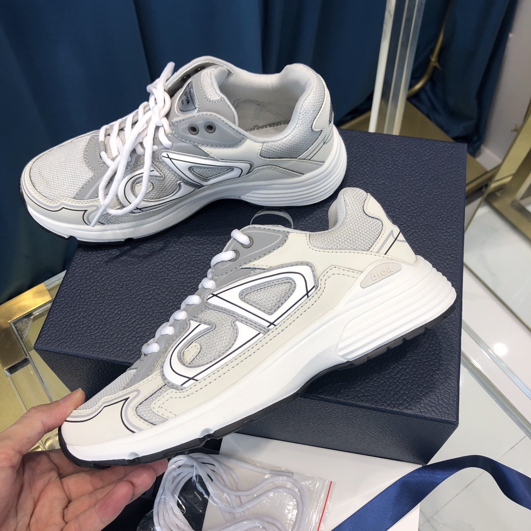 Dior B30 Sneaker Gray Mesh And White Technical Fabric - DesignerGu