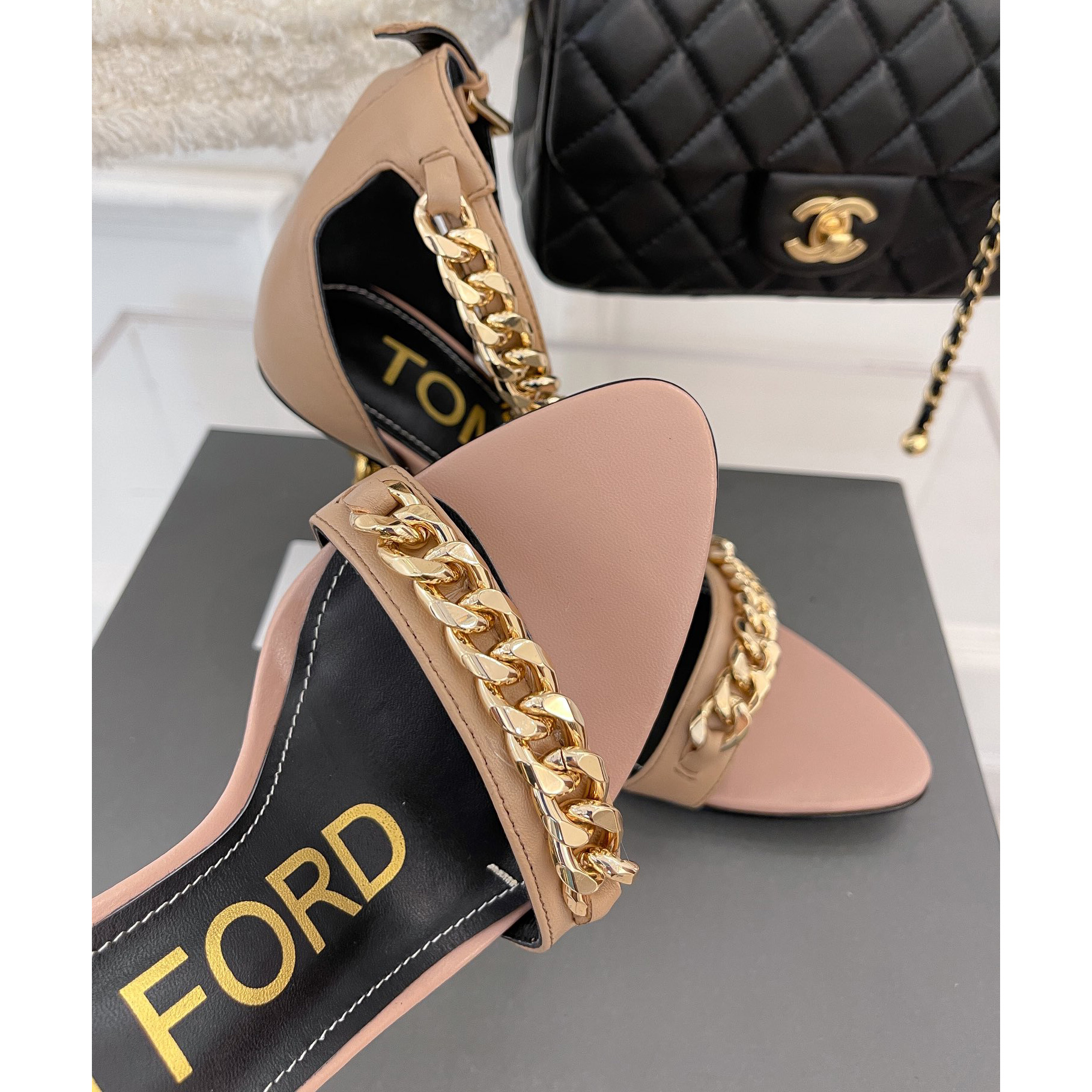 Tom Ford Chain-Trimmed Leather Sandals With Heel Height Of 10.5cm - 