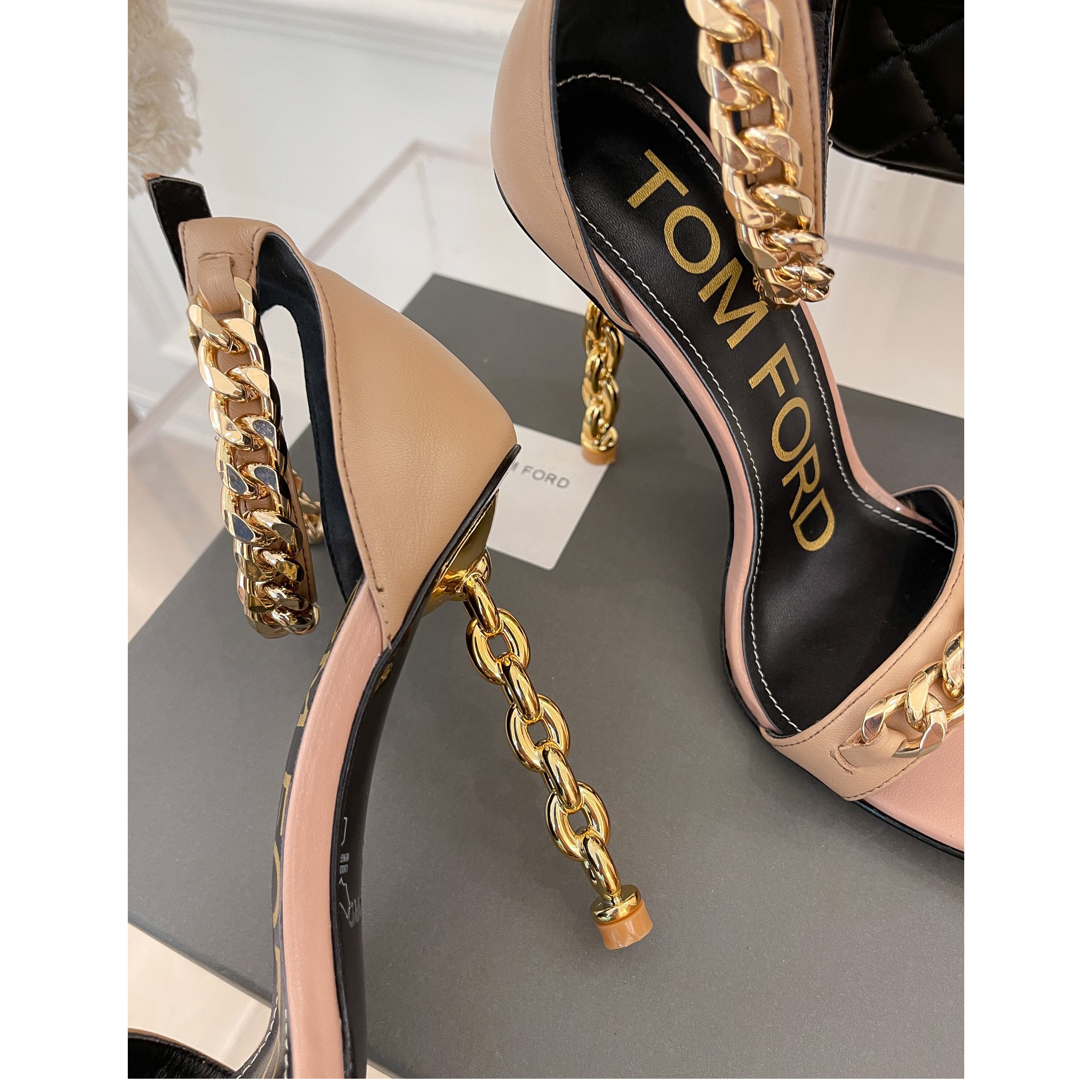 Tom Ford Chain-Trimmed Leather Sandals With Heel Height Of 10.5cm - 