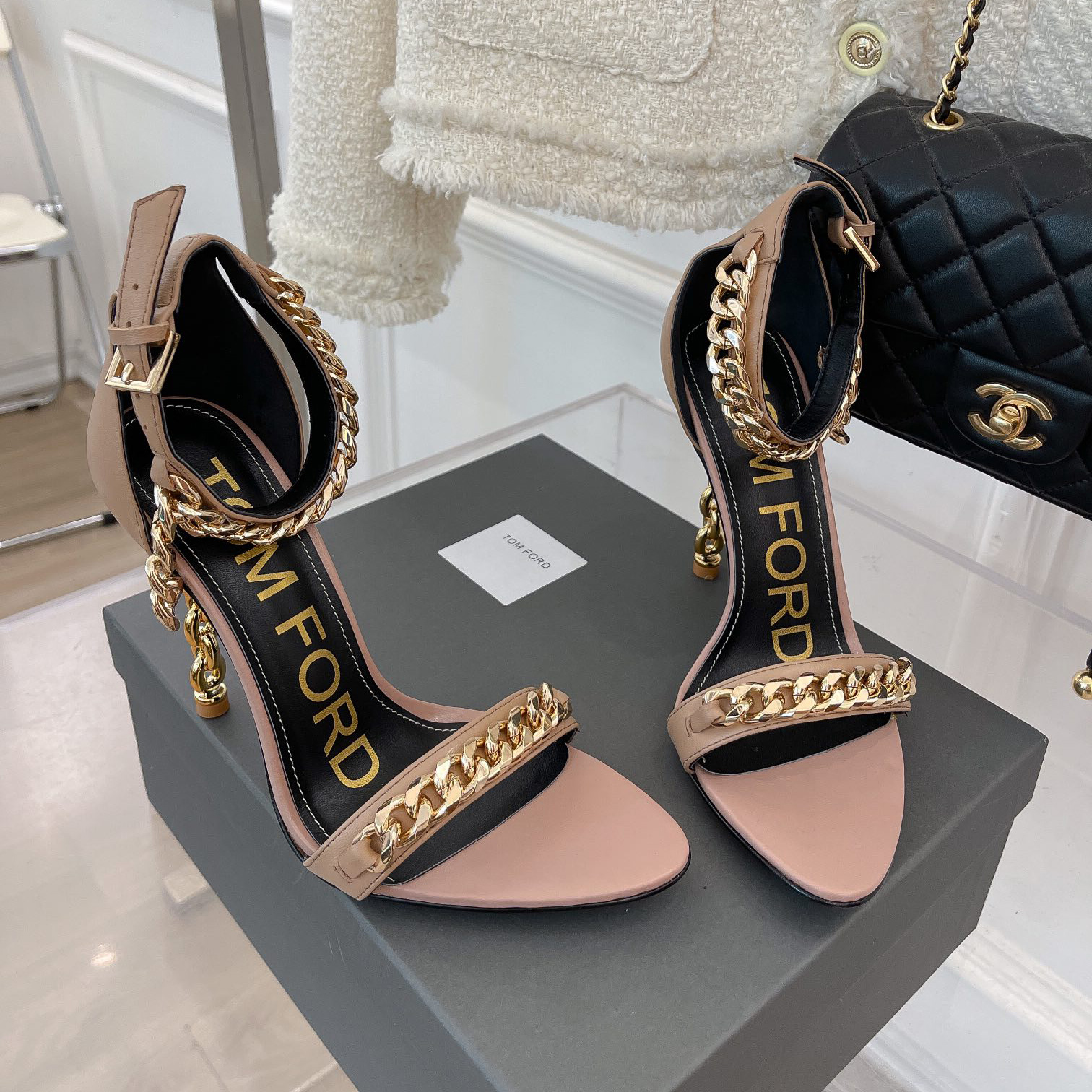 Tom Ford Chain-Trimmed Leather Sandals With Heel Height Of 10.5cm - 