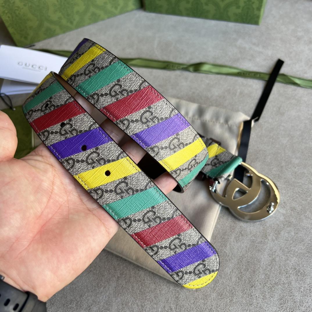 Gucci Striped Belt With Double G - 