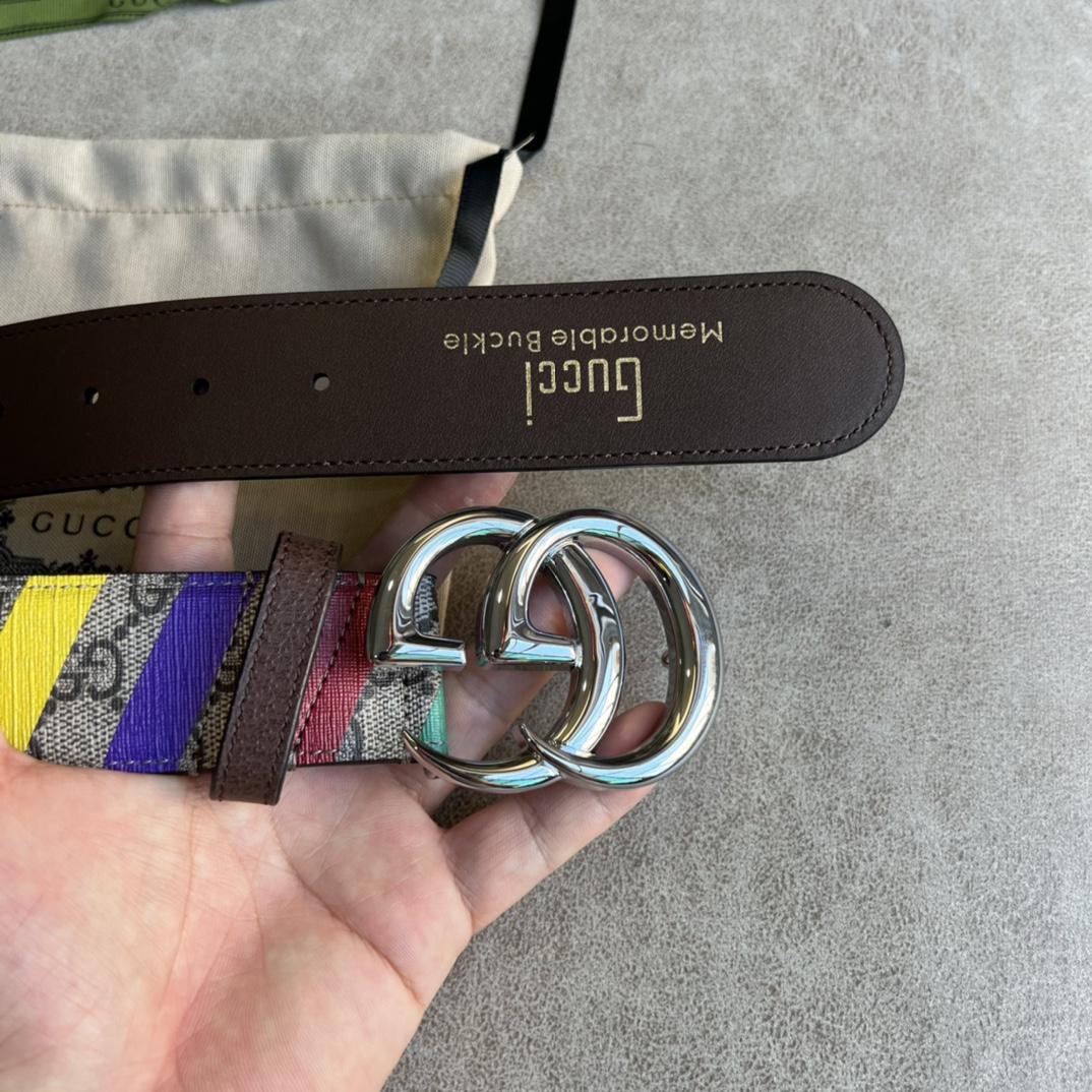 Gucci Striped Belt With Double G - 