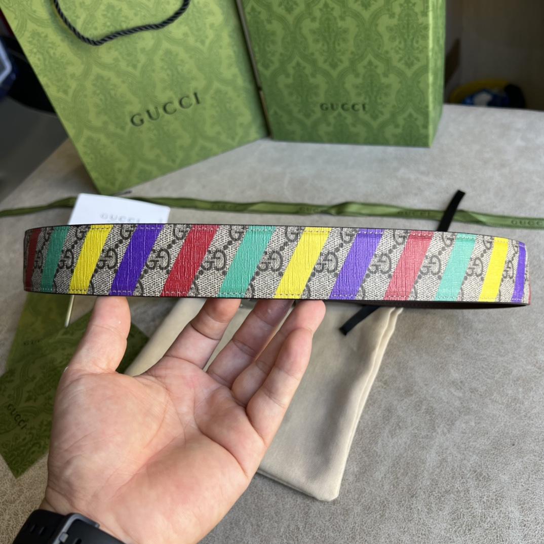 Gucci Striped Belt With Double G - 
