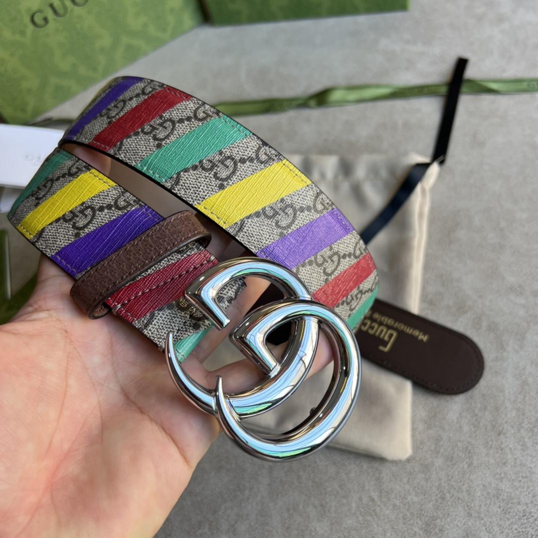 Gucci Striped Belt With Double G - 