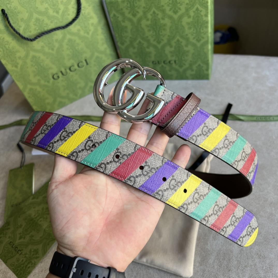 Gucci Striped Belt With Double G - 
