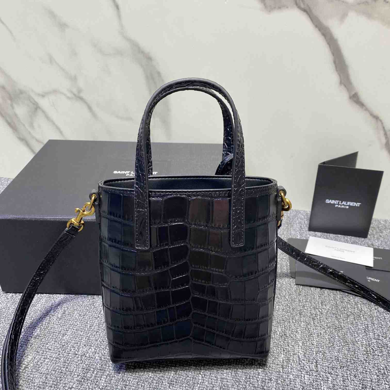 Saint Laurent Paris Mini Toy Shopping In Crocodile-Embossed Leather  - 