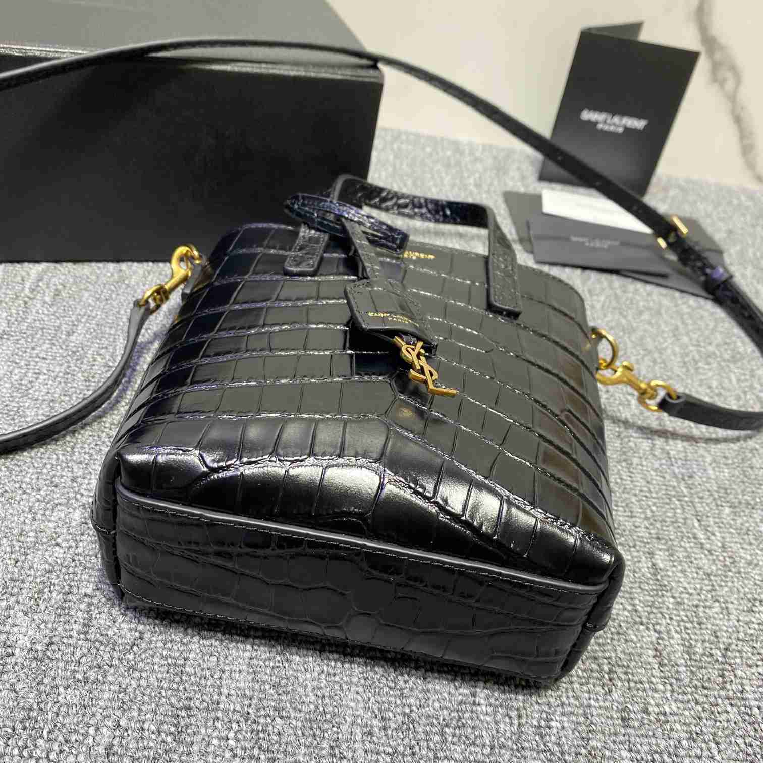 Saint Laurent Paris Mini Toy Shopping In Crocodile-Embossed Leather  - 