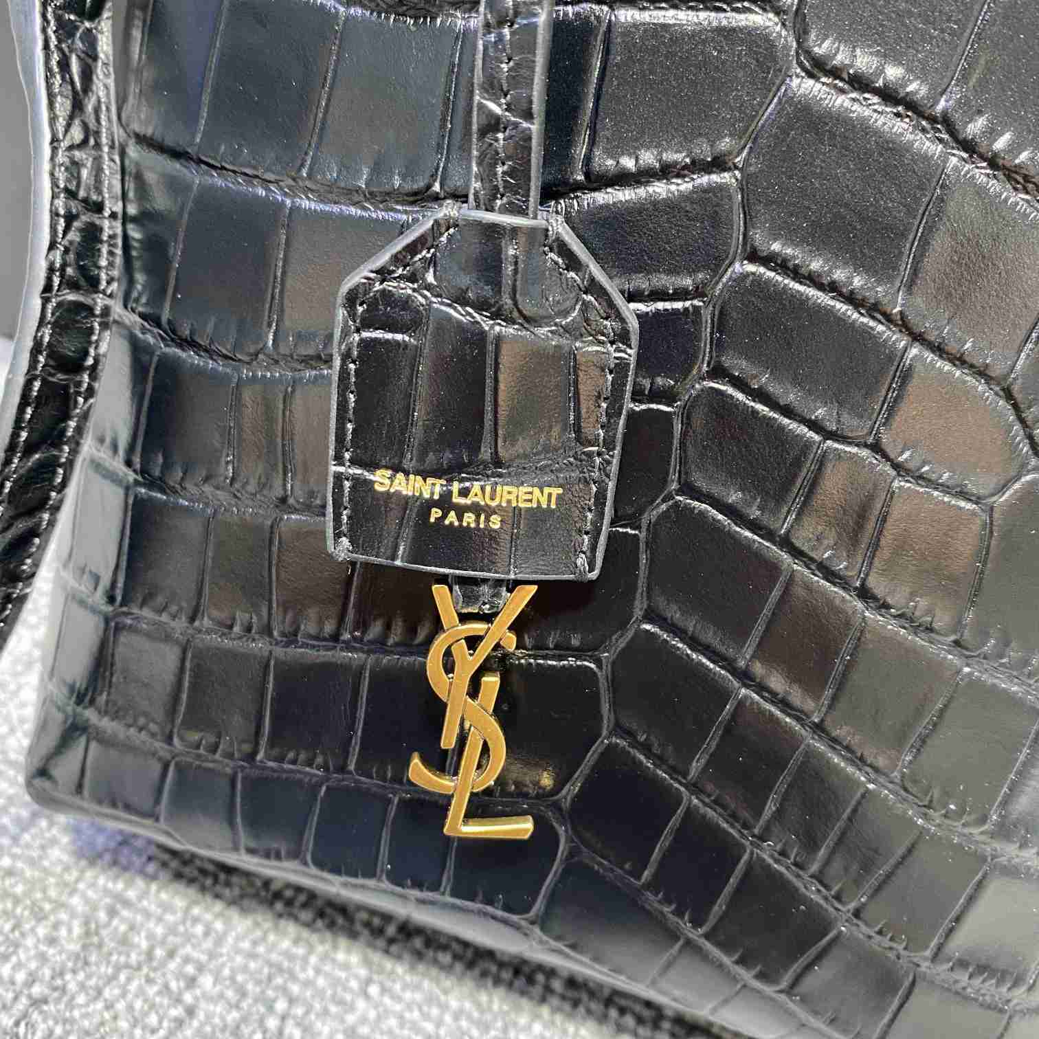 Saint Laurent Paris Mini Toy Shopping In Crocodile-Embossed Leather  - 