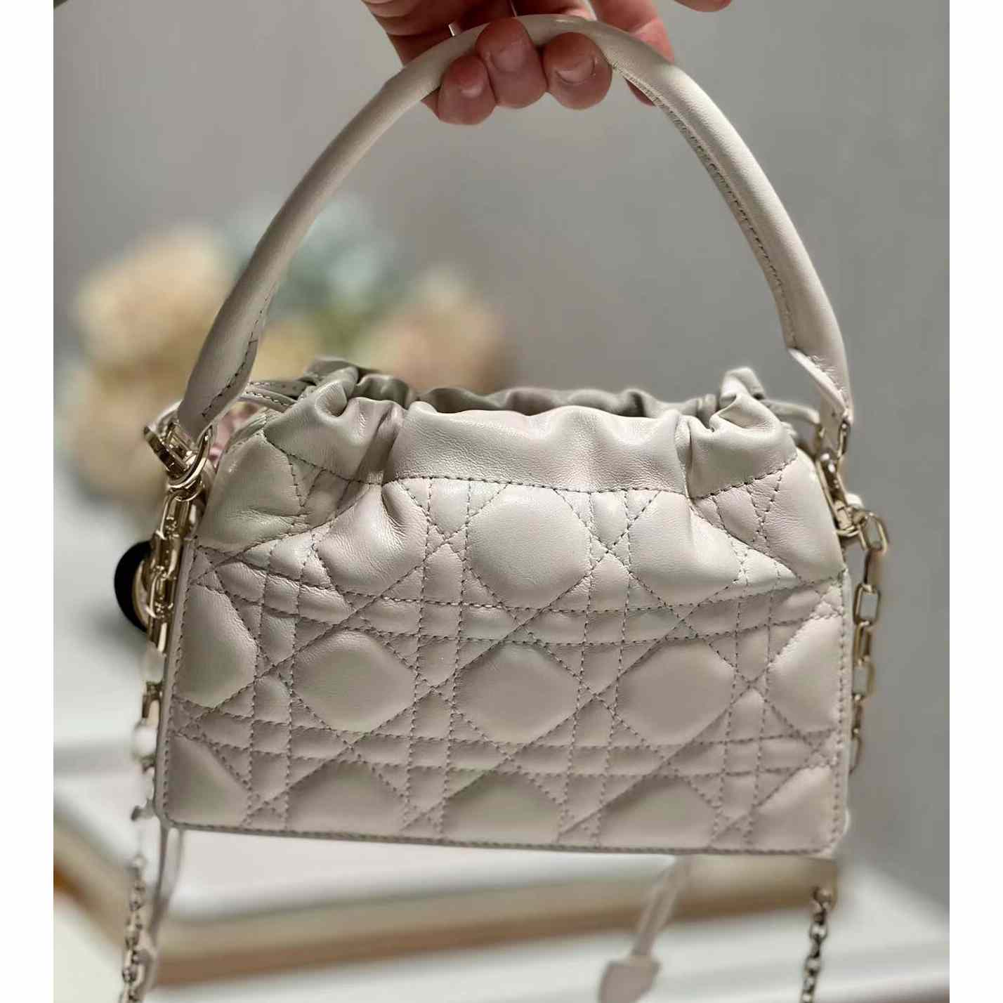 Dior Lady Dior Handle Drawstring Mini Bag - 