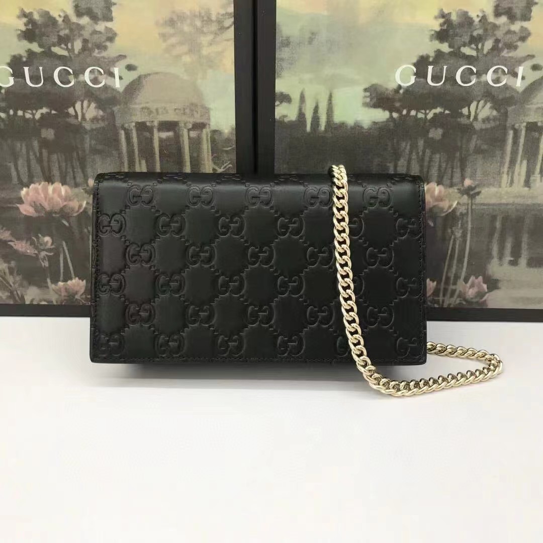 Gucci Guccissima Icon Chain Wallet Black(20-13-6cm) - 