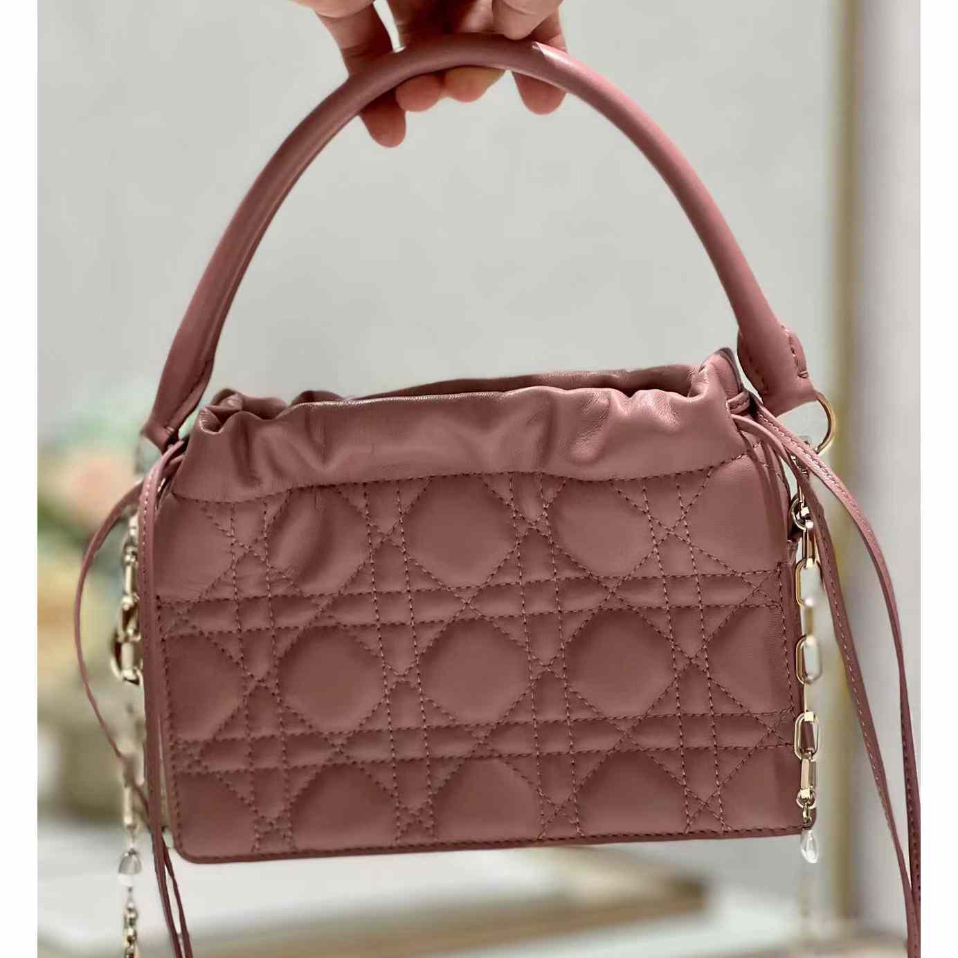 Dior Lady Dior Top Handle Drawstring Mini Bag - 