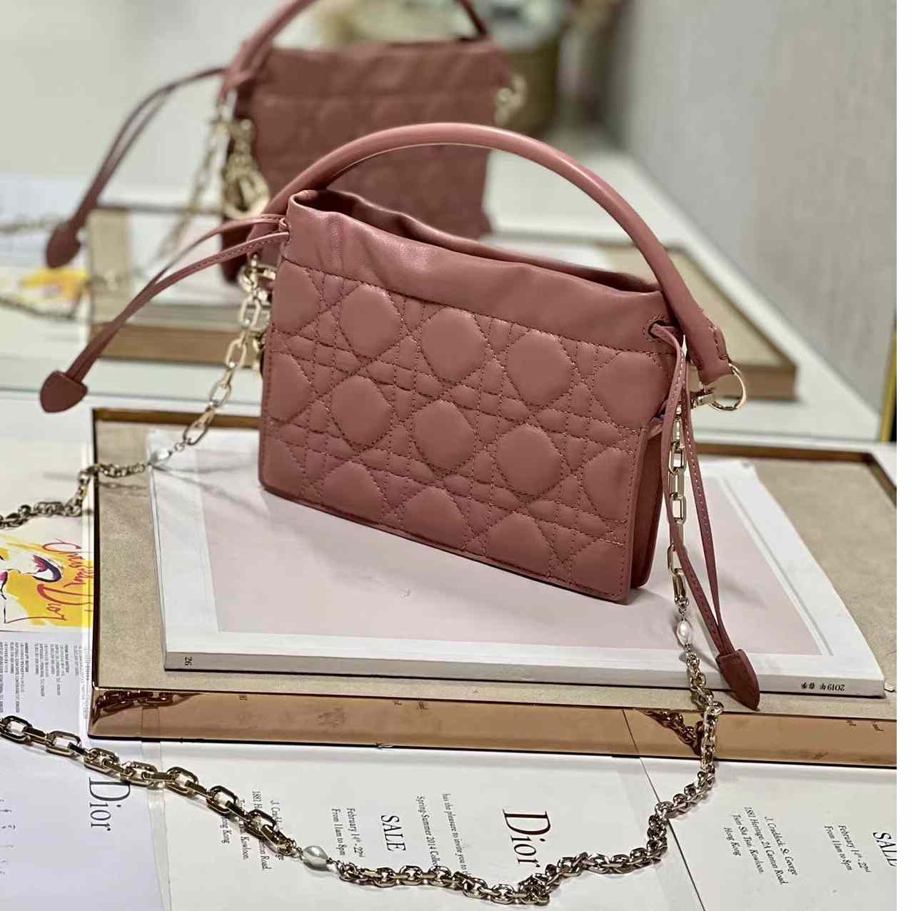 Dior Lady Dior Top Handle Drawstring Mini Bag - 