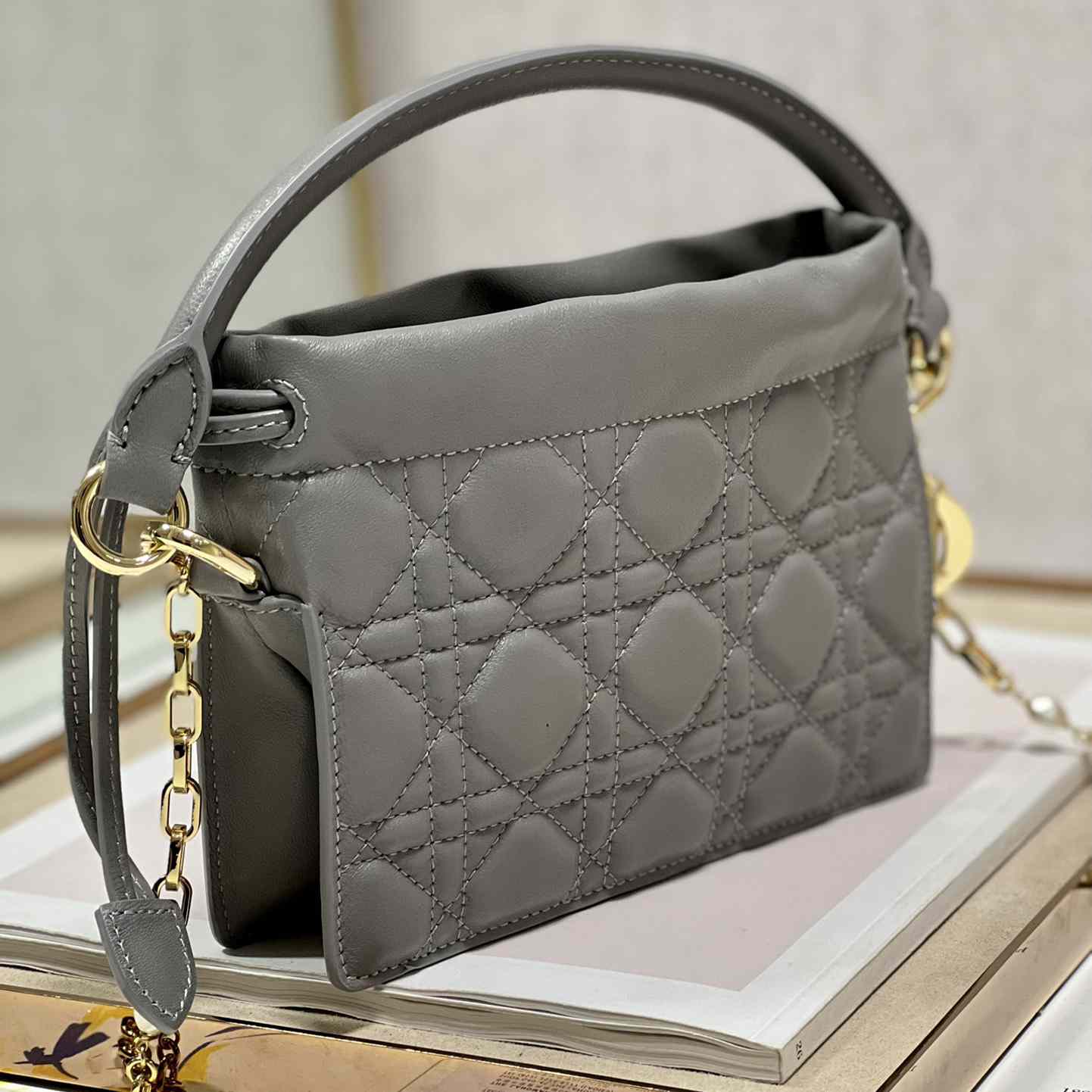 Dior Lady Dior Top Handle Drawstring Mini Bag - 