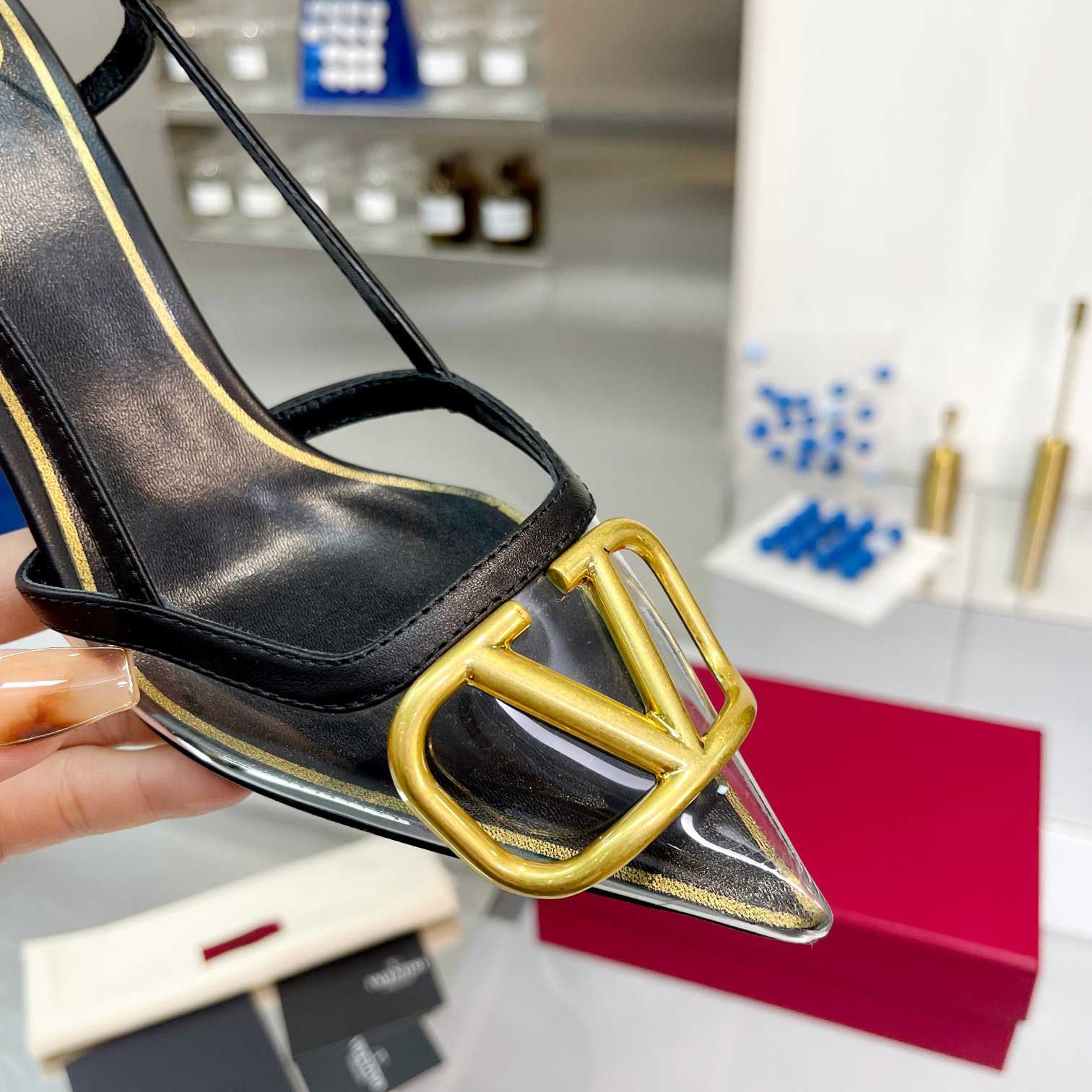 Valenti  VLogo Signature Slingback Pump In Transparent Polymer Material  80MM - 
