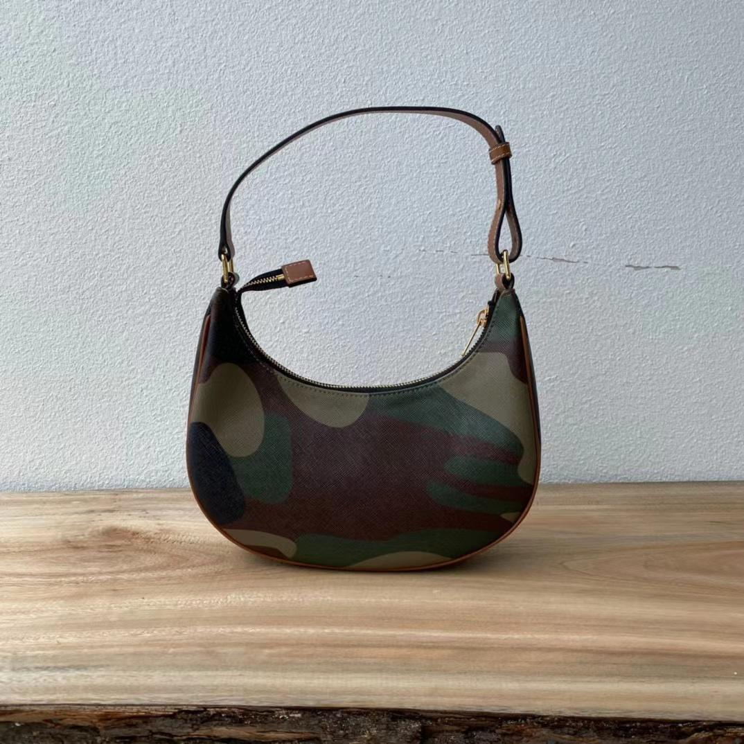 Celine Canvas Calfskin Camouflage Ava Logo Triomphe Shoulder Bag Khaki (24.5-18-7.5cm) - 