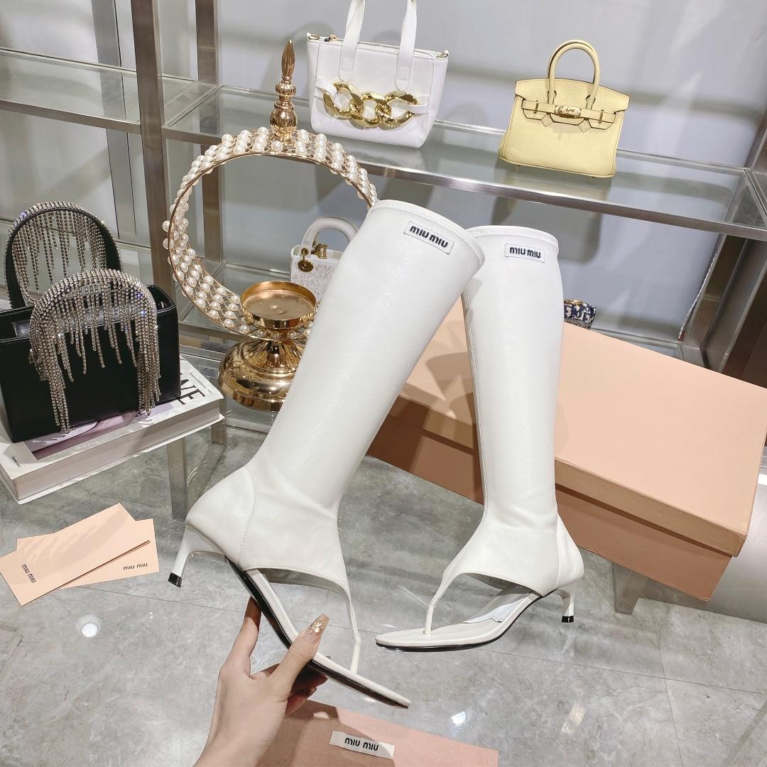 Miu Miu Stretch Nappa Leather Thong Boots - 