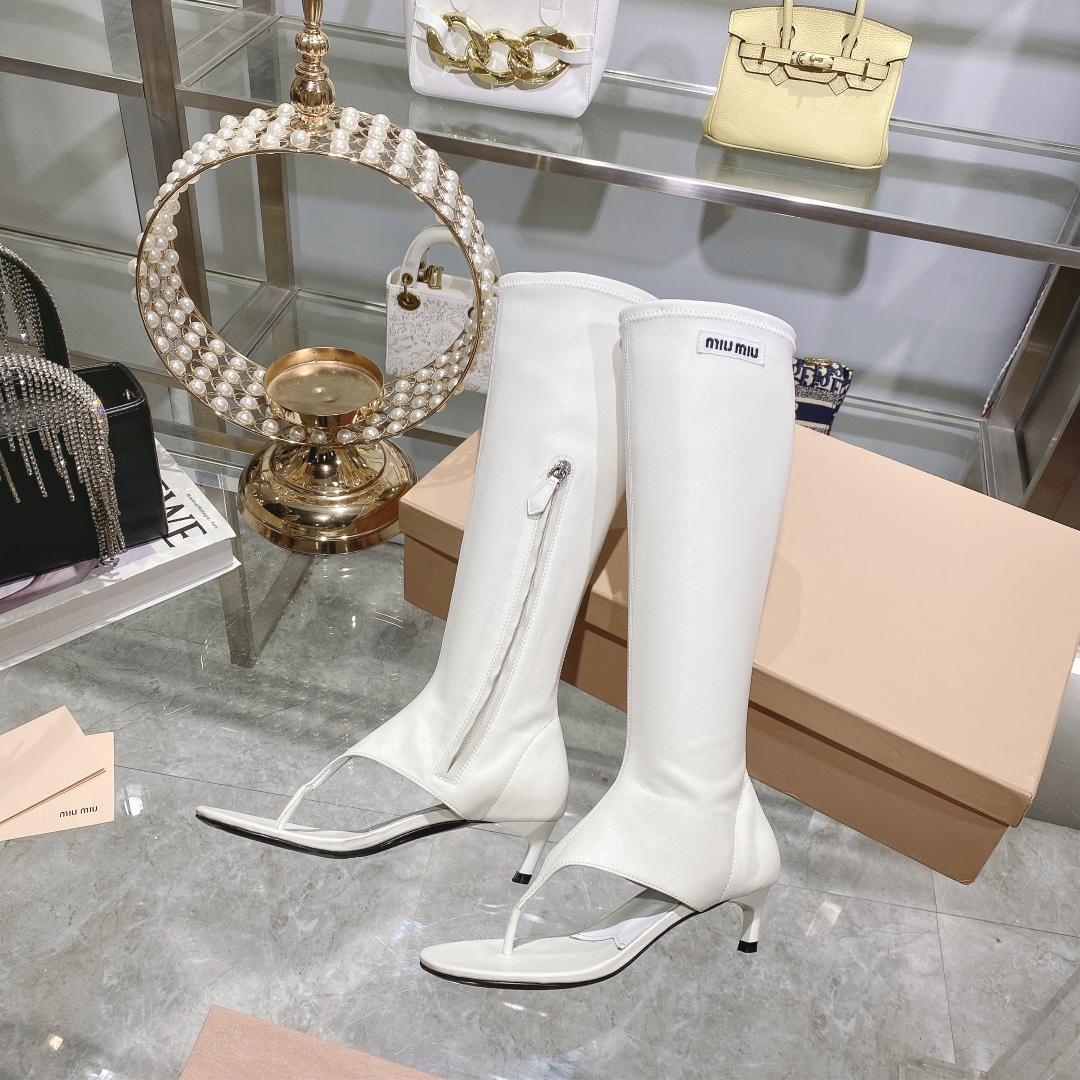 Miu Miu Stretch Nappa Leather Thong Boots - 