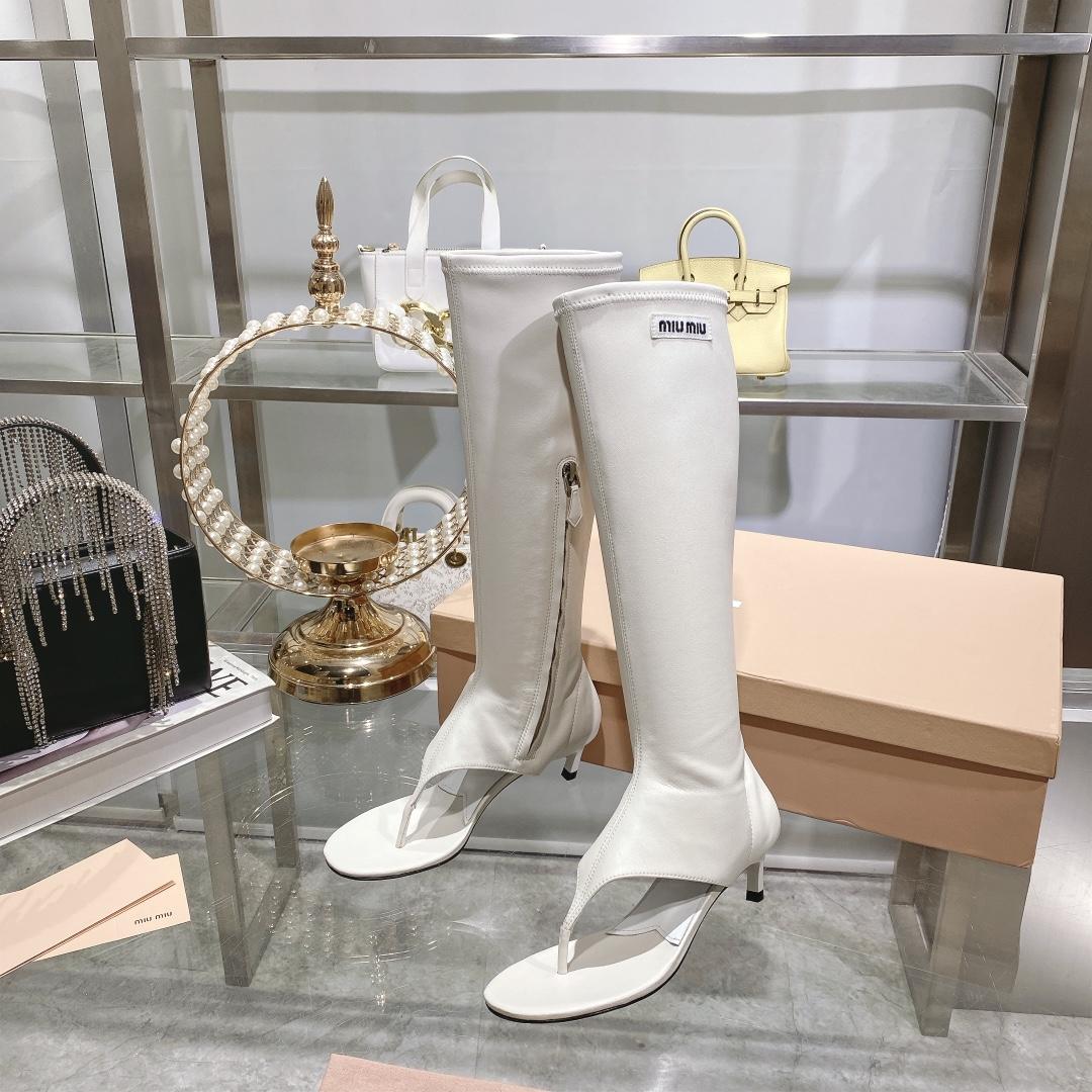 Miu Miu Stretch Nappa Leather Thong Boots - 