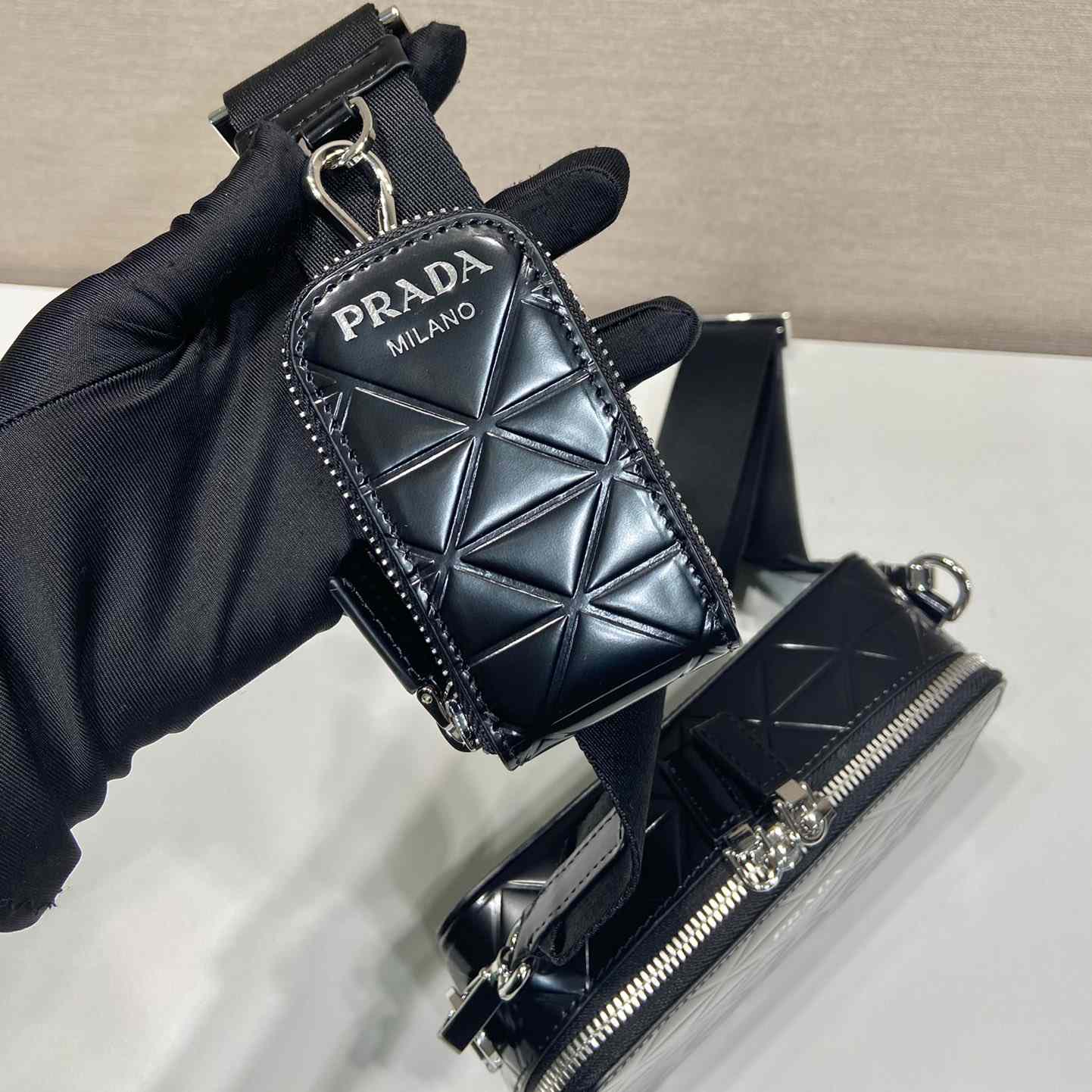 Prada Brique Brushed Leather Bag With Triangle Motif - 