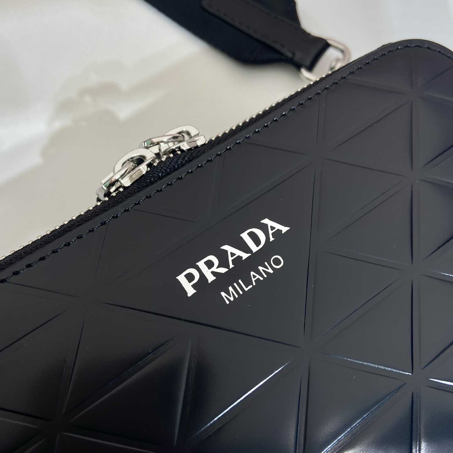 Prada Brique Brushed Leather Bag With Triangle Motif - 