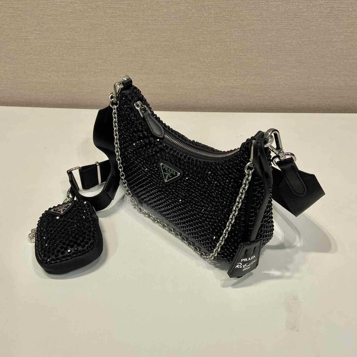 Prada Re-Edition 2005 Satin Bag With Crystals - 