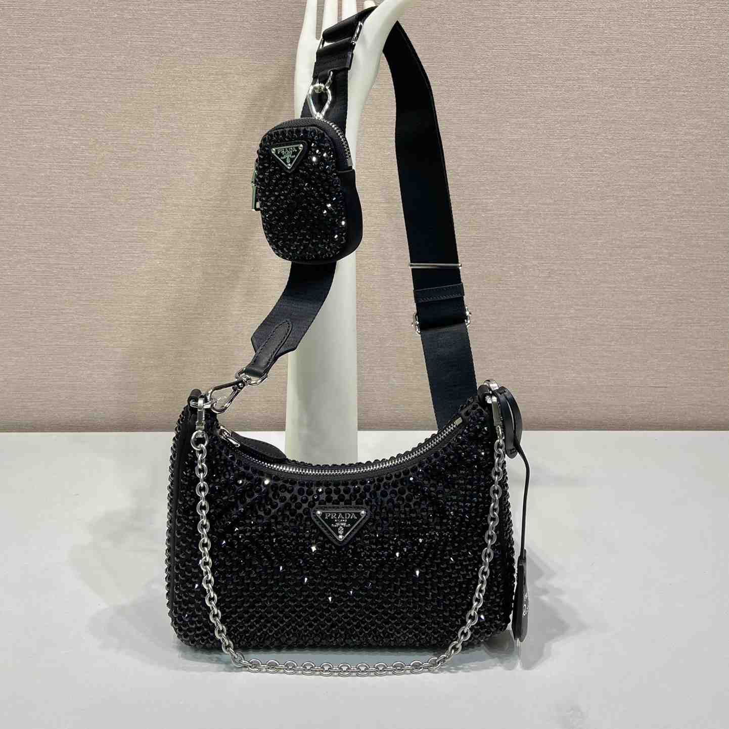 Prada Re-Edition 2005 Satin Bag With Crystals - 