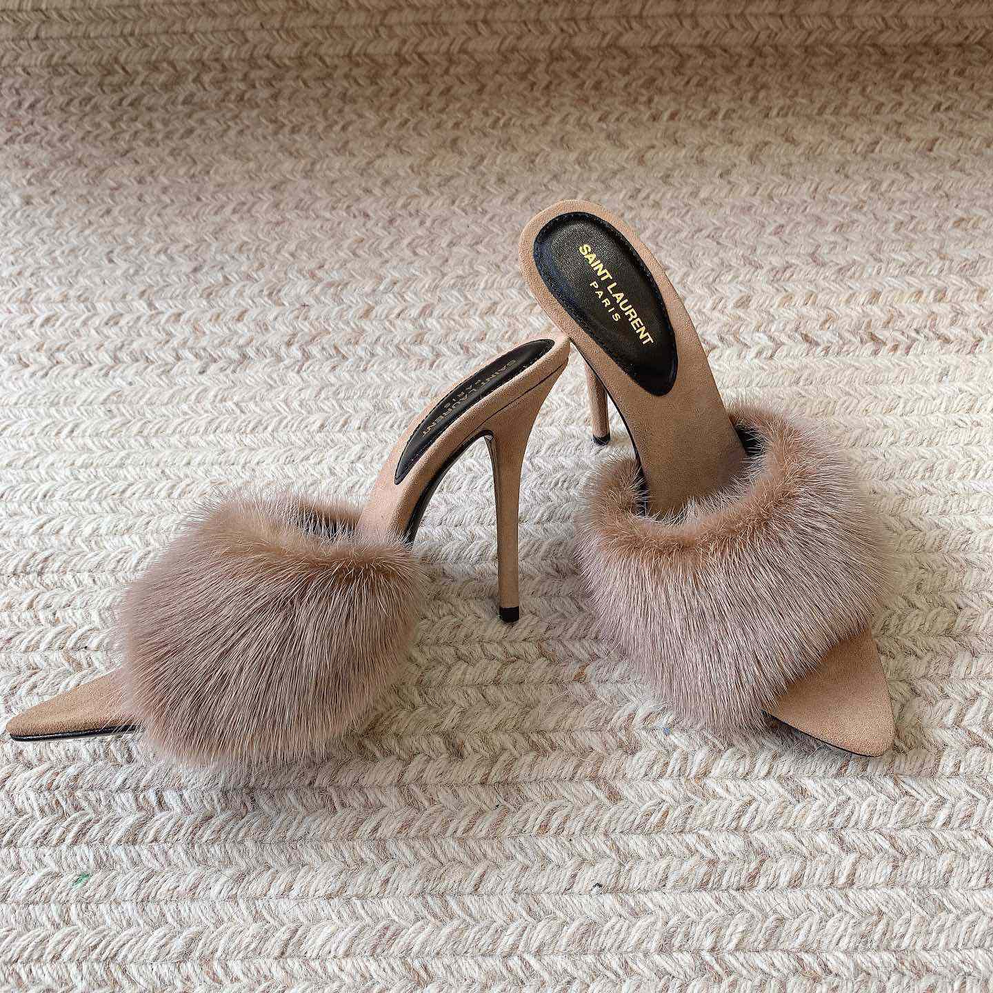 Saint Laurent LA 16 Mules In Animal-Free Fur And Suede  - 