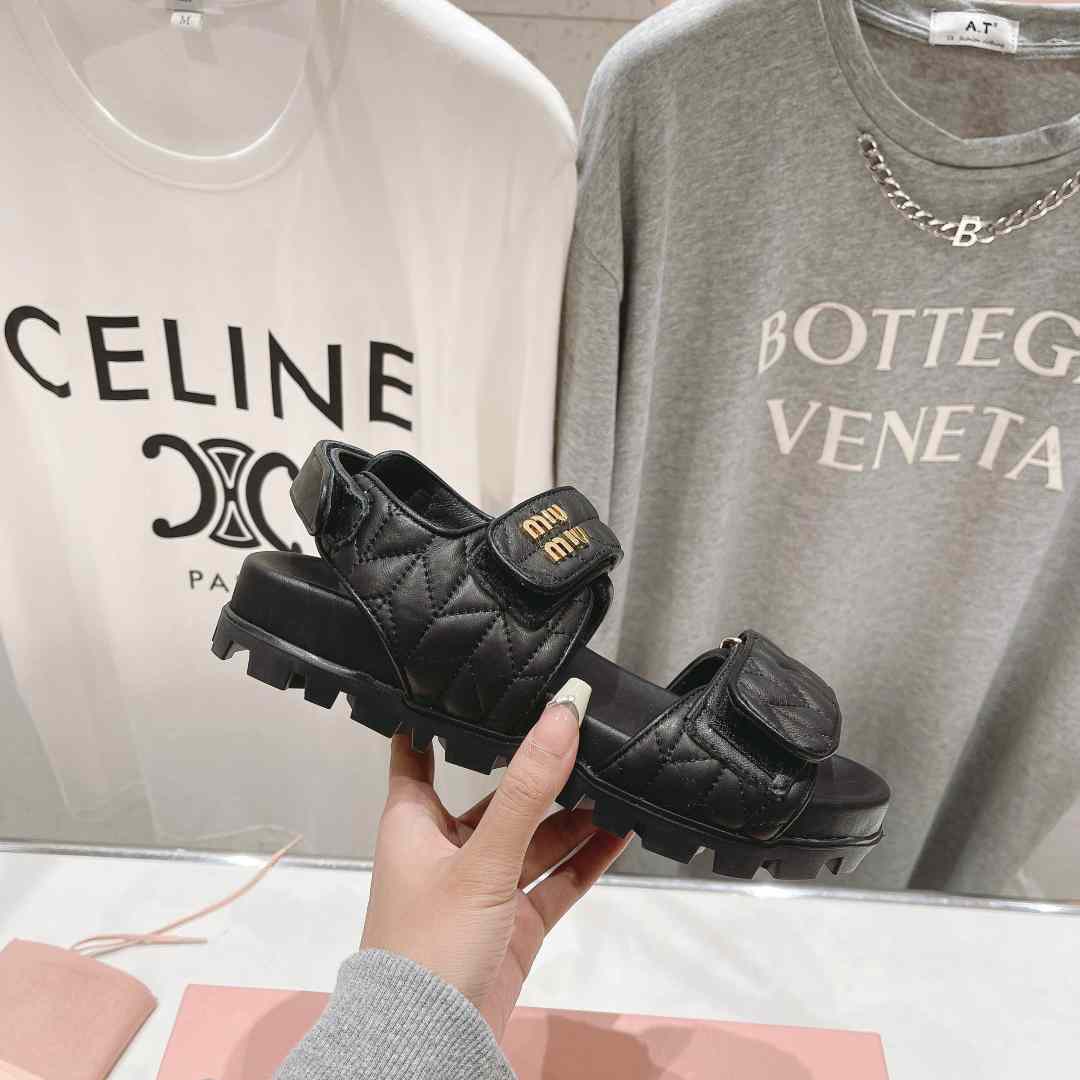 Miu Miu Sporty Matelassé Nappa Leather Sandals - 