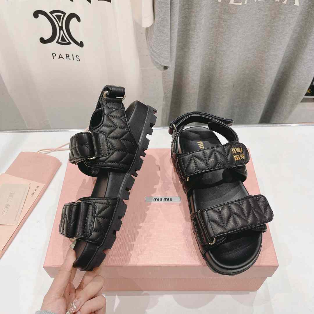 Miu Miu Sporty Matelassé Nappa Leather Sandals - 