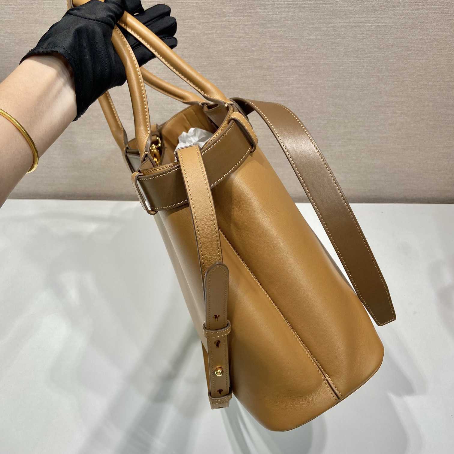 Prada Buckle Large Leather Handbag With Belt - 