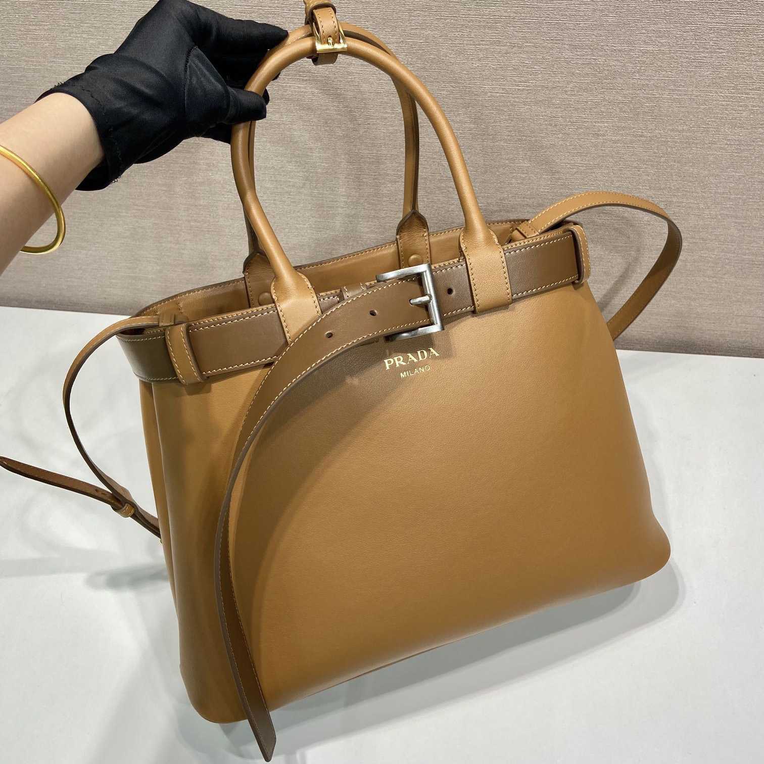Prada Buckle Large Leather Handbag With Belt - 