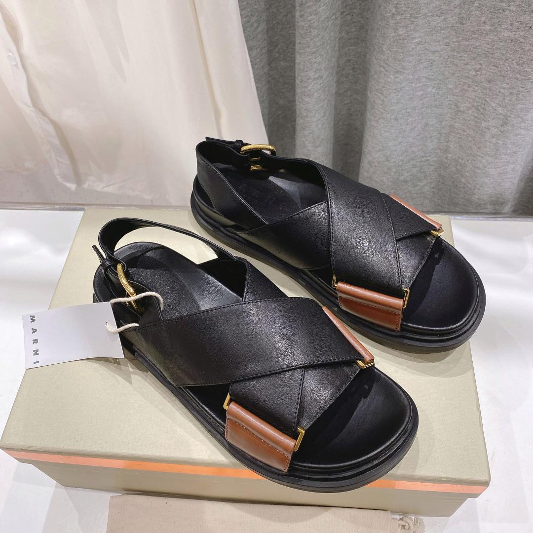Marni Black And Brown Leather Fussbett - 