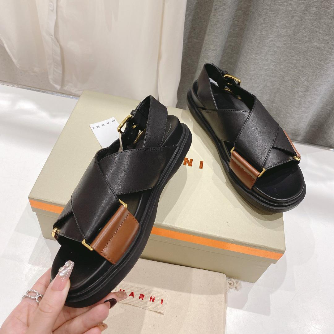 Marni Black And Brown Leather Fussbett - 
