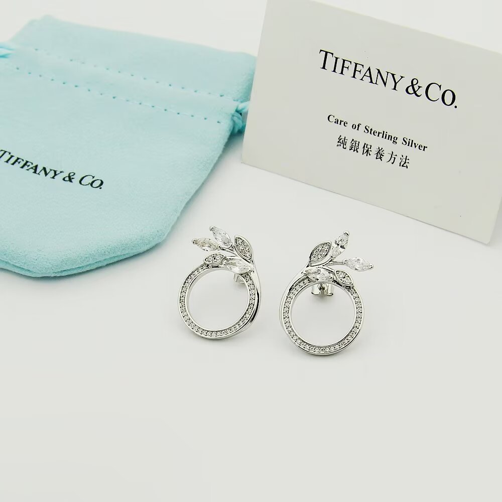 Tiffany & Co. Diamond Vine Circle Earrings In Platinum - 