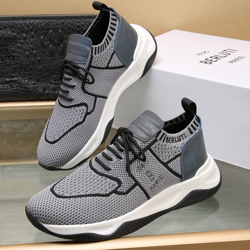 Berluti Shadow Knit And Calf Leather Sneaker - 