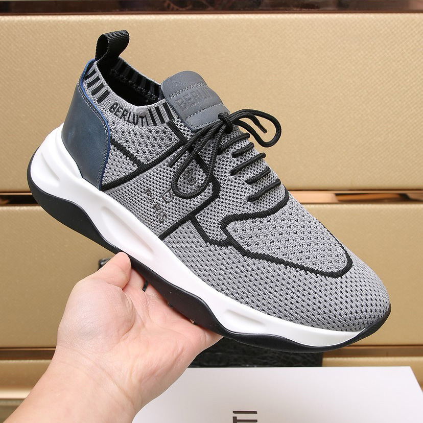 Berluti Shadow Knit And Calf Leather Sneaker - 