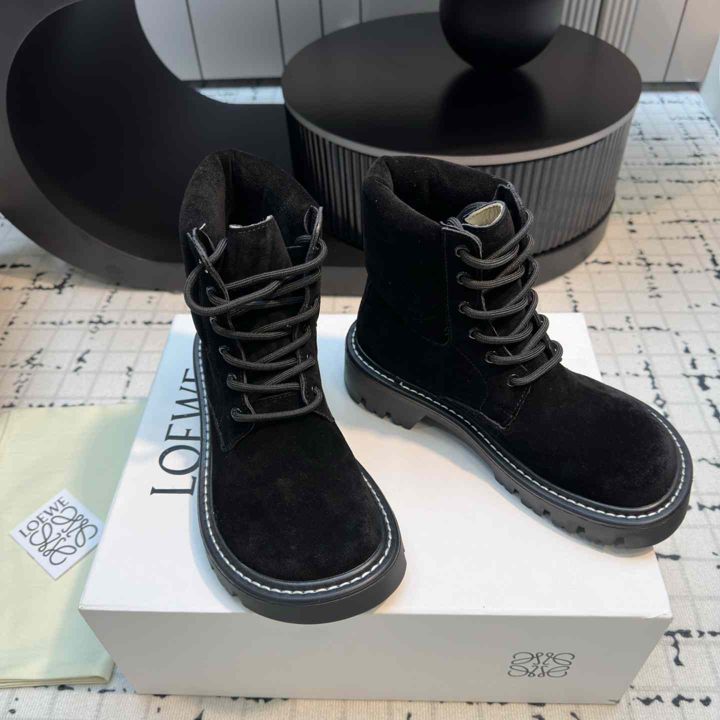 Loewe Sierra Combat Ankle Boot In Suede - 