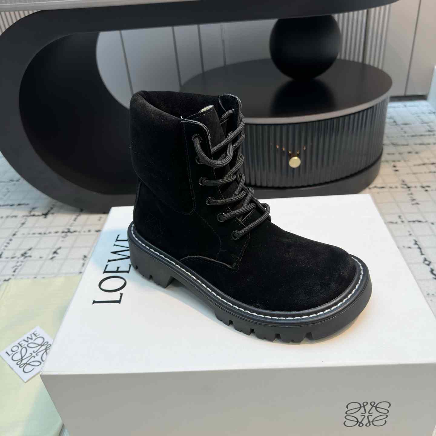 Loewe Sierra Combat Ankle Boot In Suede - 