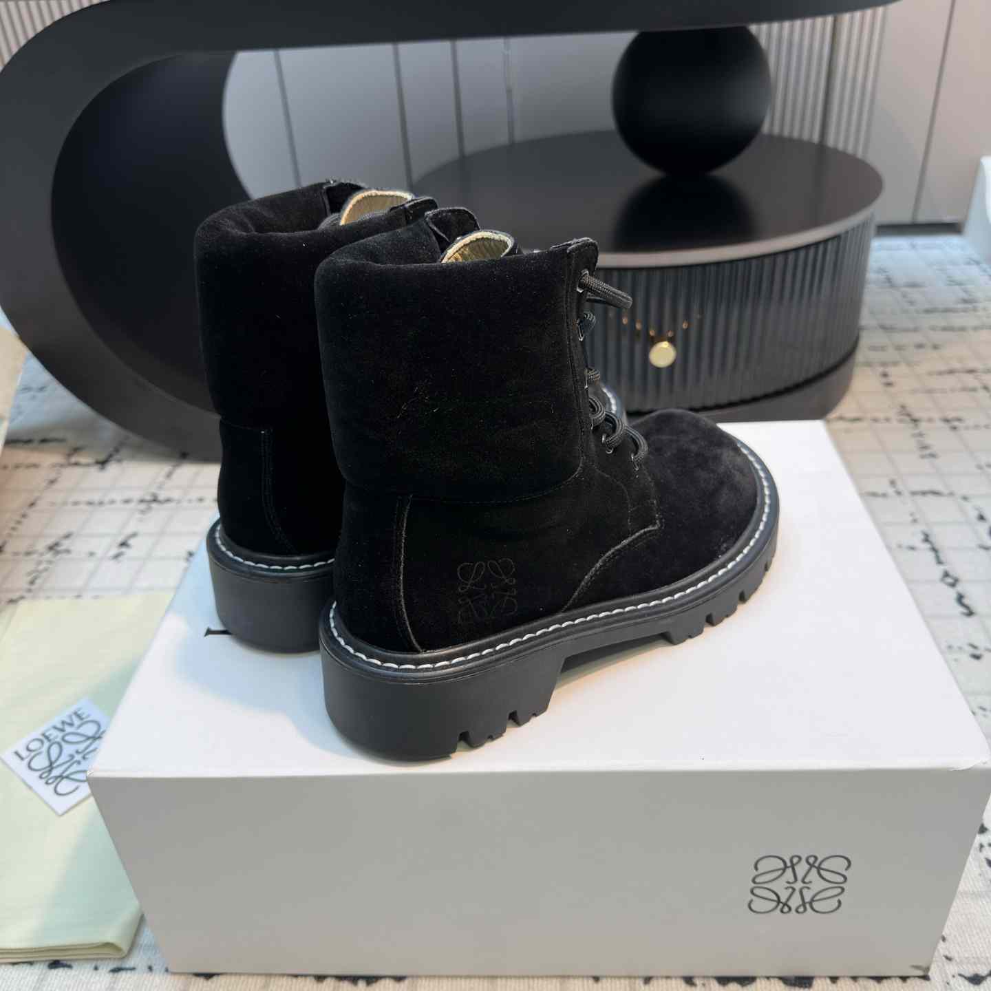 Loewe Sierra Combat Ankle Boot In Suede - 