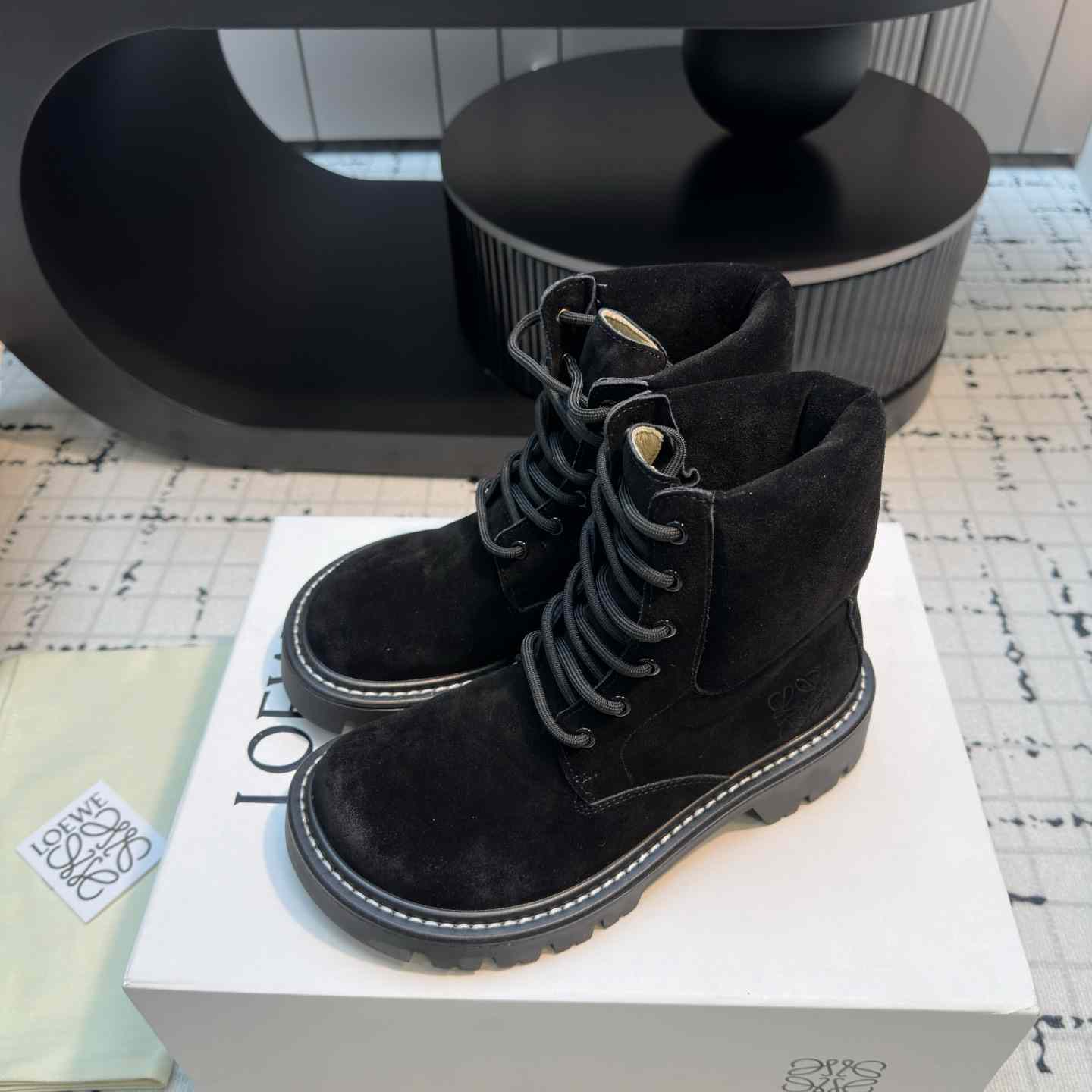 Loewe Sierra Combat Ankle Boot In Suede - 