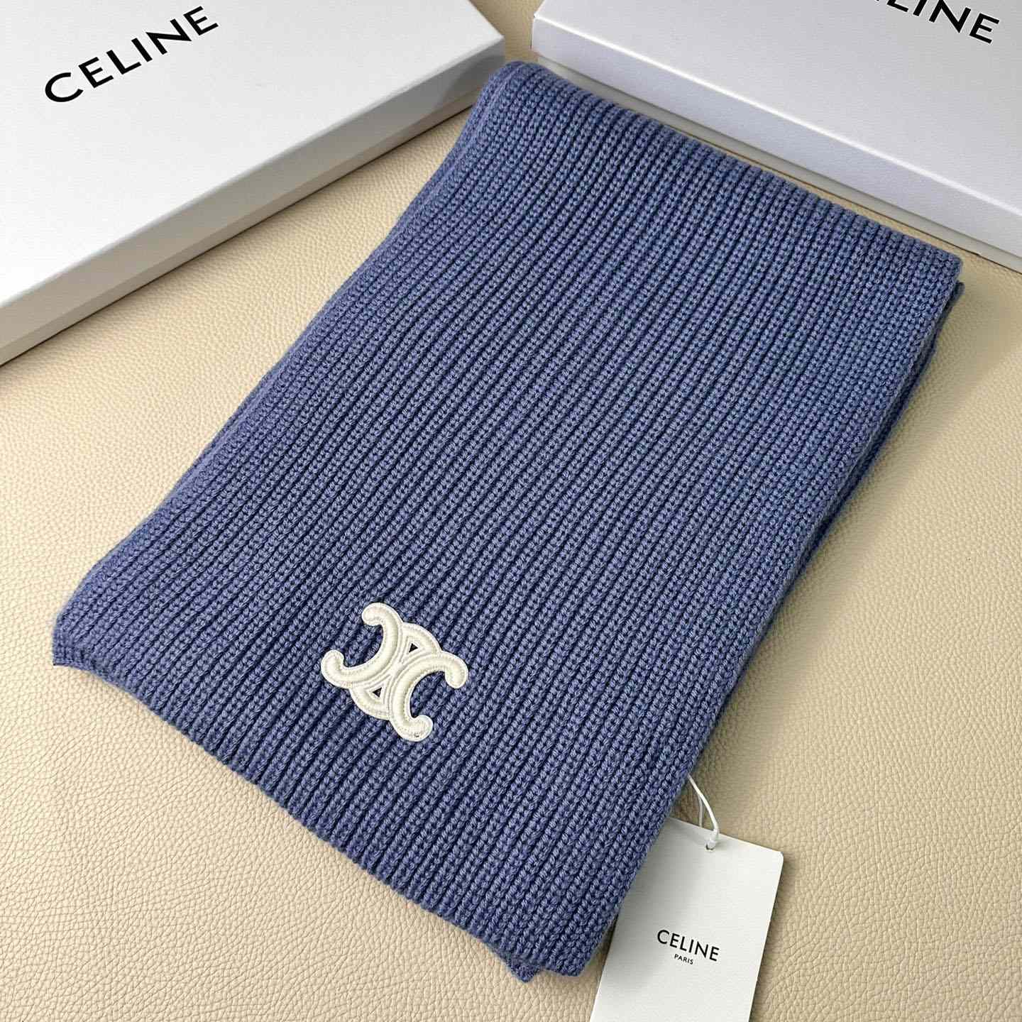 Celine Triomphe Scarf In Ribbed Cashmere Wool - 
