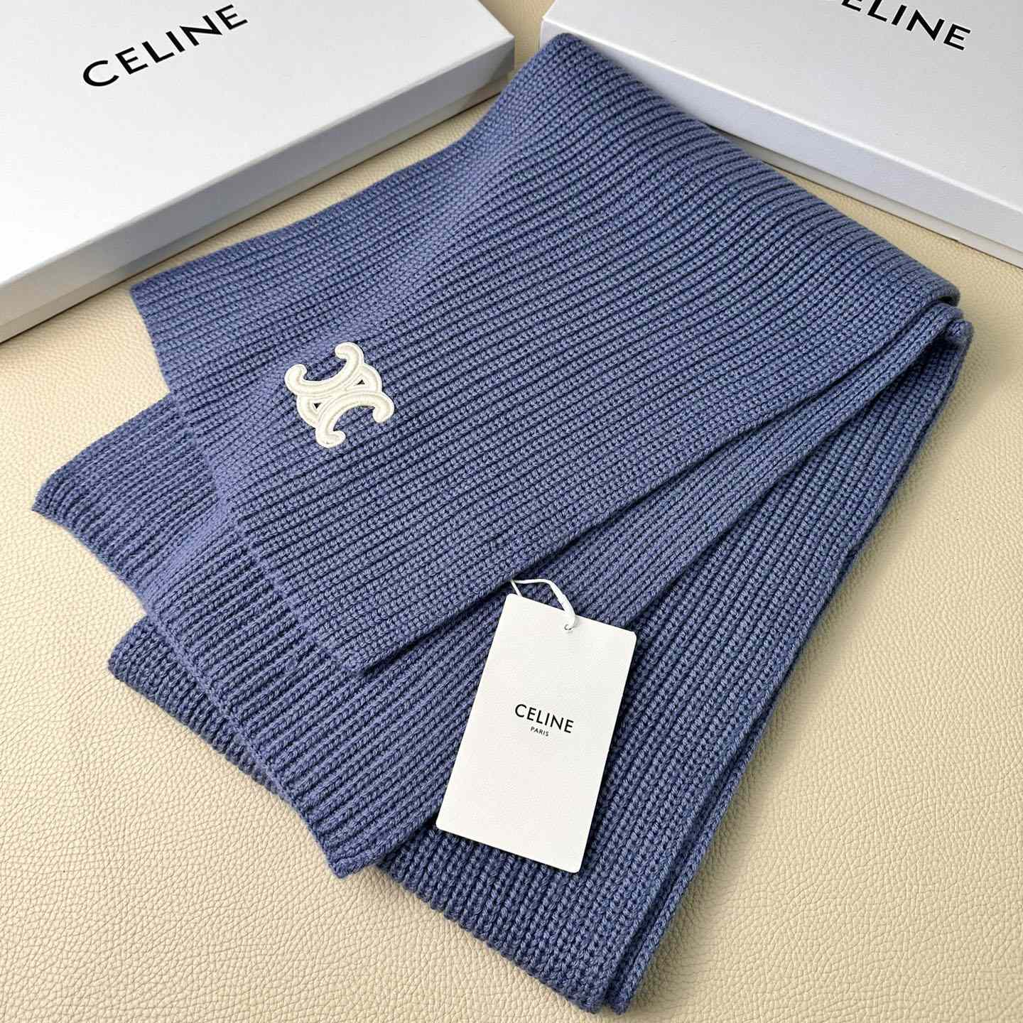 Celine Triomphe Scarf In Ribbed Cashmere Wool - 