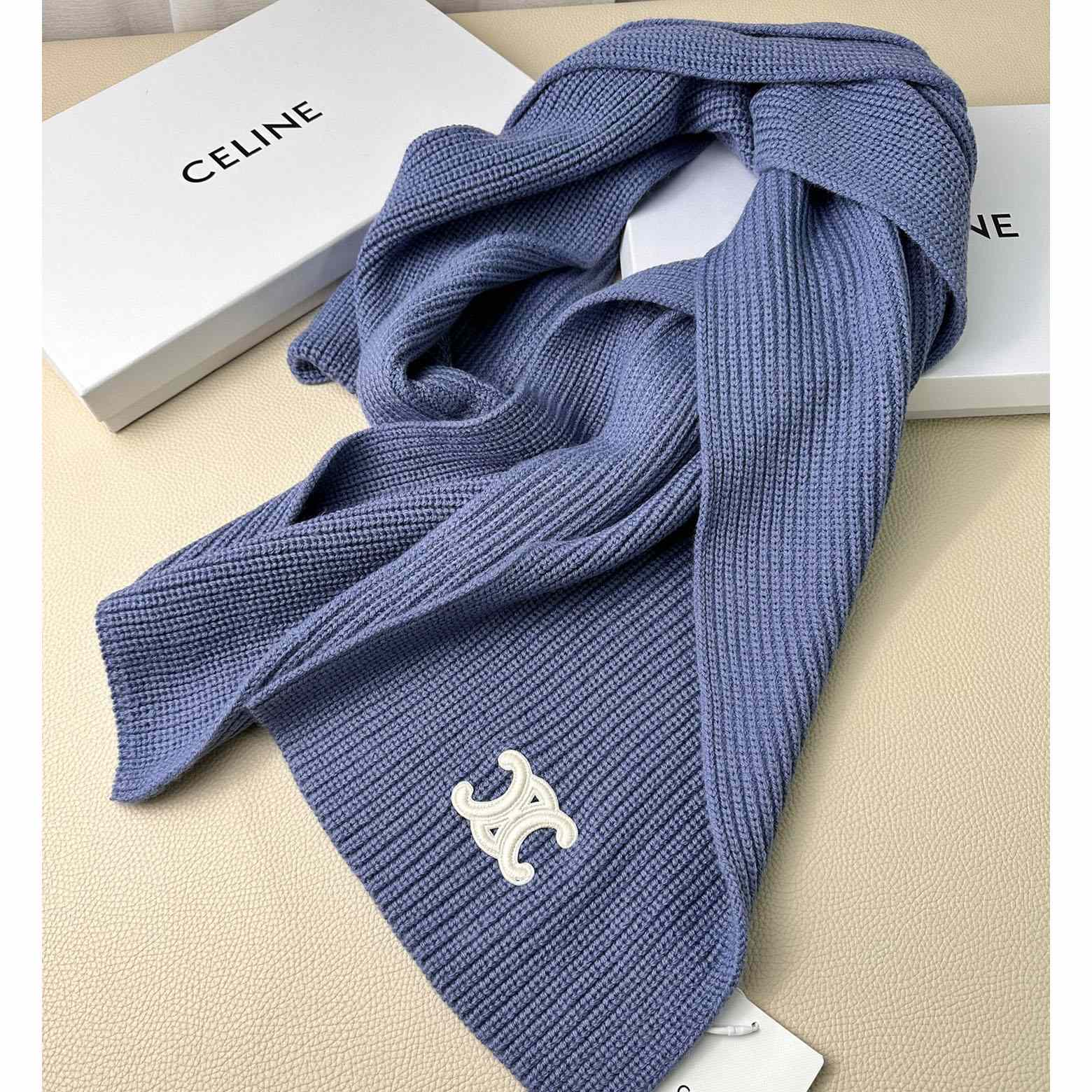 Celine Triomphe Scarf In Ribbed Cashmere Wool - 