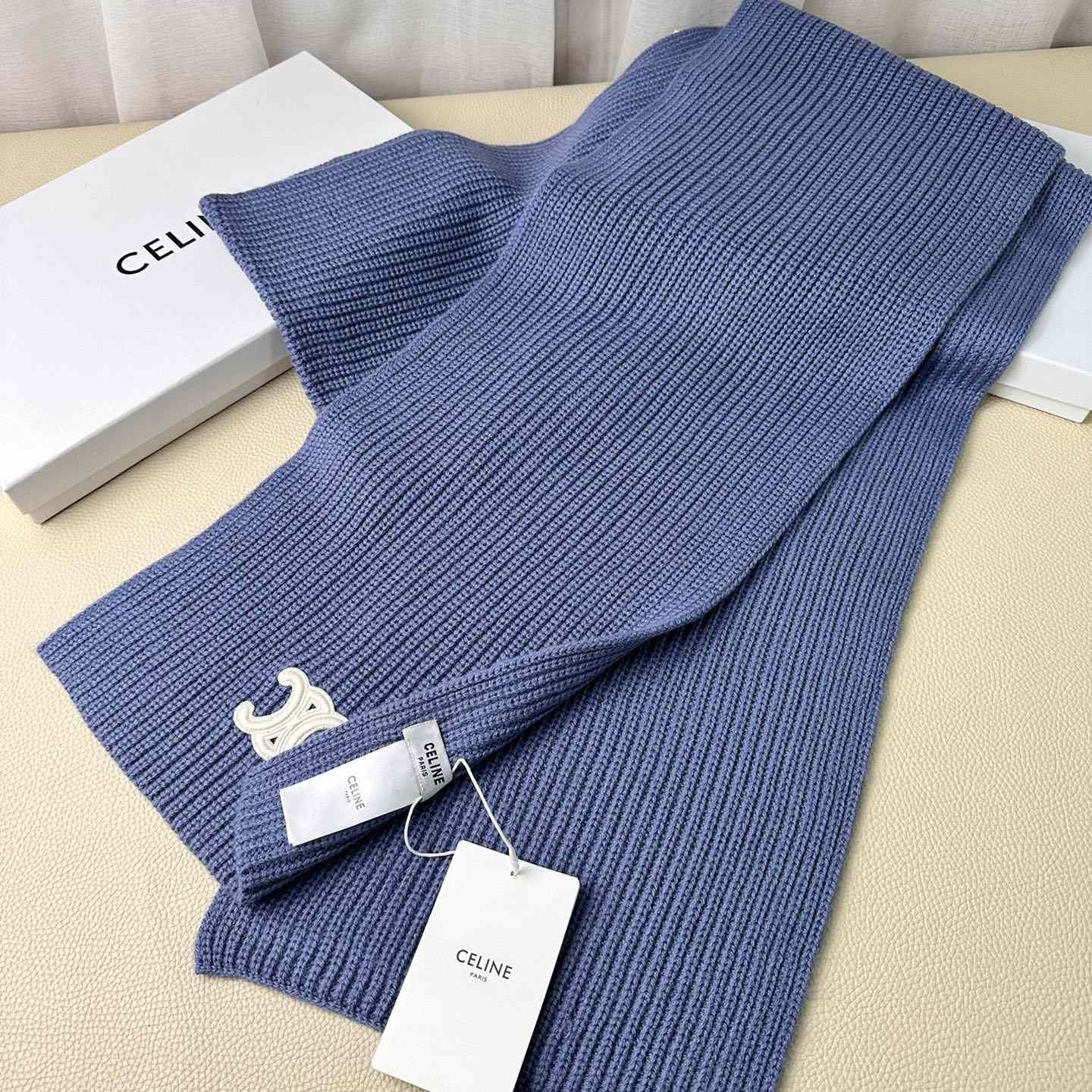 Celine Triomphe Scarf In Ribbed Cashmere Wool - 