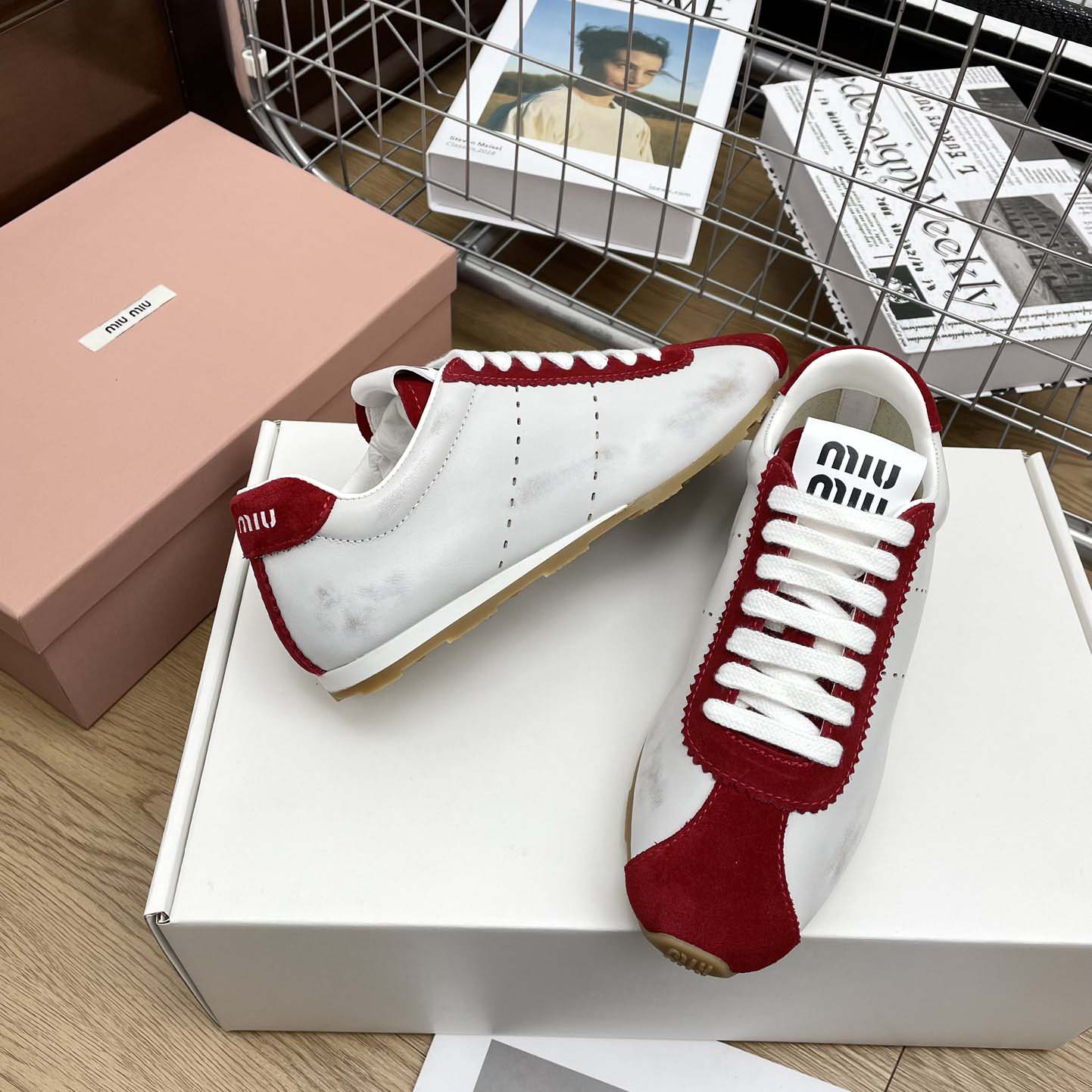 Miu Miu Plume Nappa Leather And Suede Sneakers - 