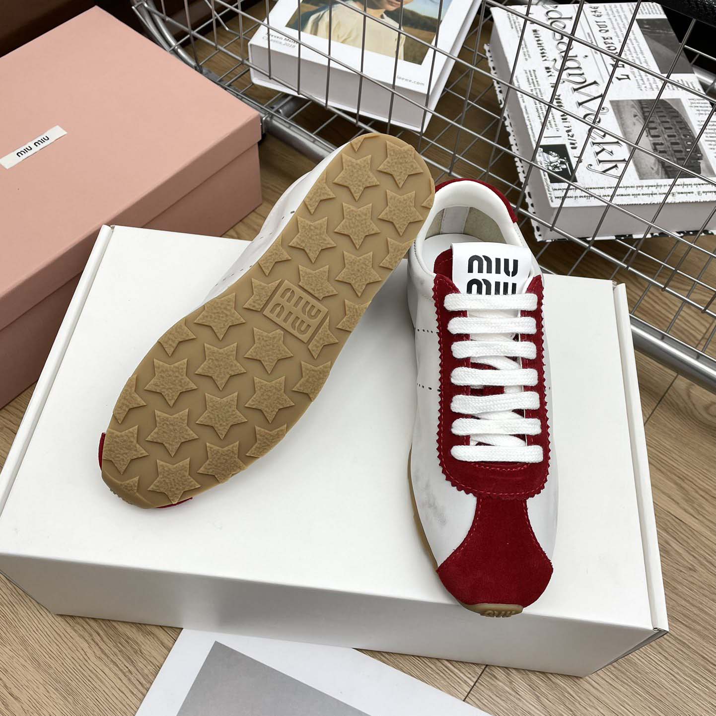 Miu Miu Plume Nappa Leather And Suede Sneakers - 